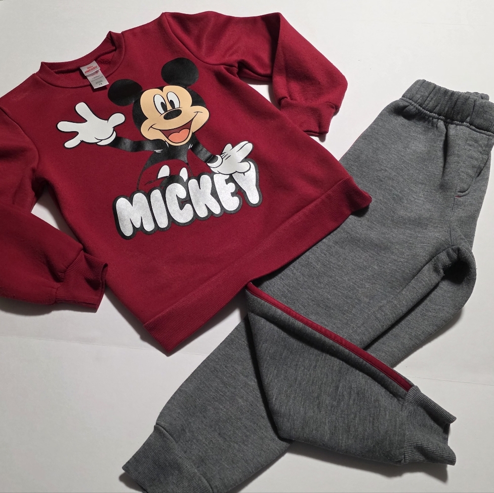 Disney Mickey Mouse Boys 7-8 2-Pc Set: Pullover Sweatshirt Jogger Pants Red/Gary - Picture 2 of 14